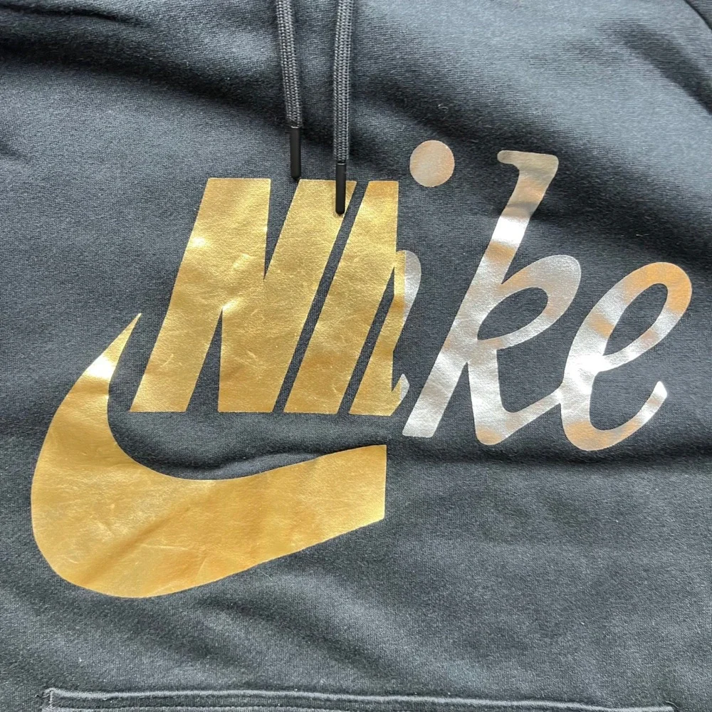 Nike Hoodie Womens 2X Black Gold Silver Graphic Logo Pullover CI1775-010 - Picture 7 of 16